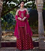 Pink Printed Chanderi Gharara Set