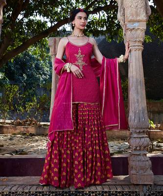 Pink Printed Chanderi Gharara Set 2