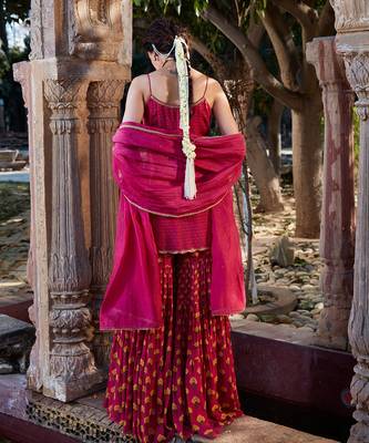 Pink Printed Chanderi Gharara Set 4