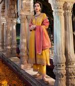 Yellow Hand Embroidered Front Open Kurta Set
