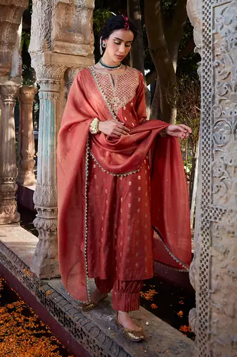Rust Dabka Jaal Suit Set