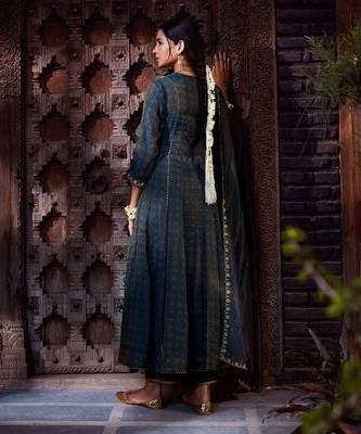 Teal Tissue Chanderi Dori         Anarkali 3