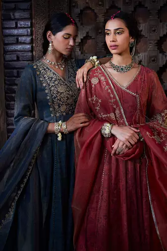 Teal Tissue Chanderi Dori         Anarkali