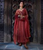 Rust Tissue Chanderi Dori Angrakha