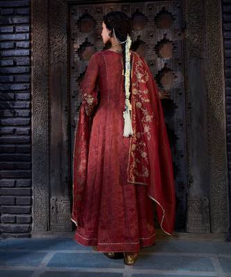 Rust Tissue Chanderi Dori Angrakha 5