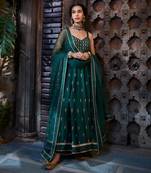 Teal Zari Embroidered Anarkli Paired With Organza Dupatta