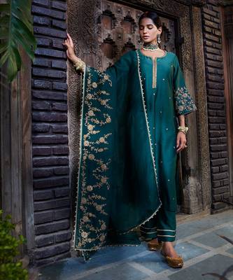 Teal Dori Embroidered Kurta  Set 1