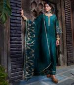 Teal Dori Embroidered Kurta  Set