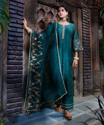 Teal Dori Embroidered Kurta  Set 2