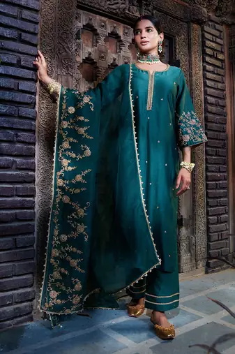 Teal Dori Embroidered Kurta  Set