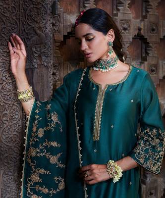Teal Dori Embroidered Kurta  Set 3