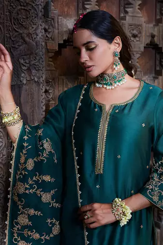Teal Dori Embroidered Kurta  Set