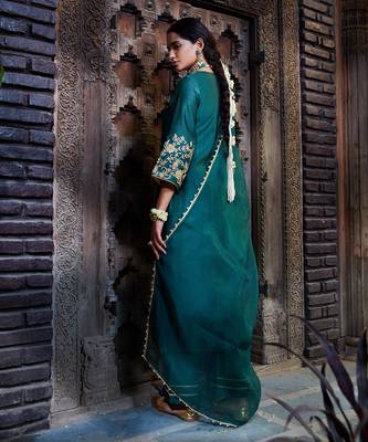 Teal Dori Embroidered Kurta  Set 4