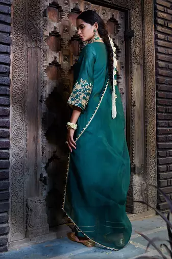 Teal Dori Embroidered Kurta  Set