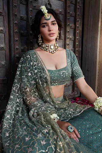 Sage Green Chikankari Lehenga