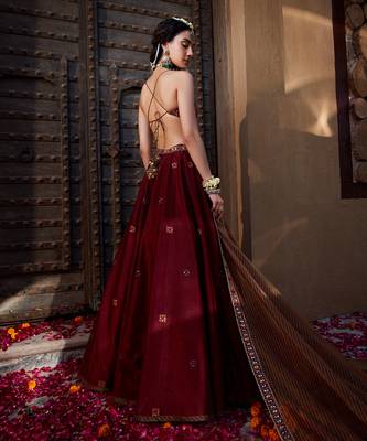 Maroon Multi  Thread And Mirror Work Lehenga 4