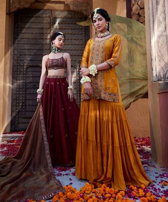 Maroon Multi  Thread And Mirror Work Lehenga 5