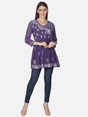 Purple embroidered georgette chikankari-kurtis 1