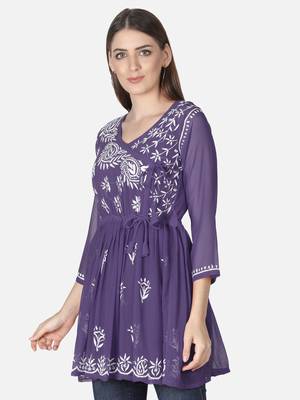 Purple embroidered georgette chikankari-kurtis 3