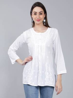 White embroidered cotton chikankari-kurtis 1