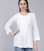 White embroidered cotton chikankari-kurtis