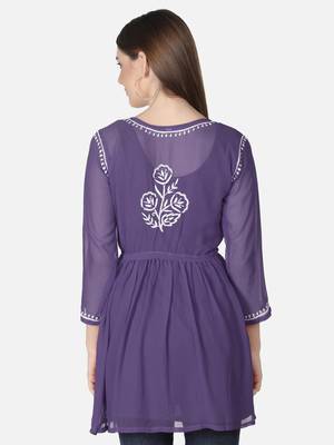 Purple embroidered georgette chikankari-kurtis 4