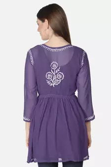 Purple embroidered georgette chikankari-kurtis