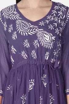 Purple embroidered georgette chikankari-kurtis