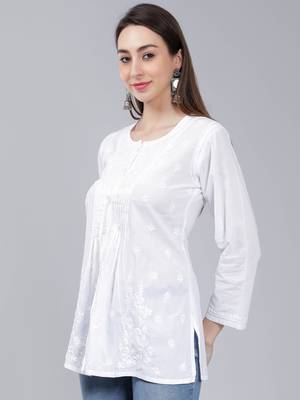 White embroidered cotton chikankari-kurtis 3