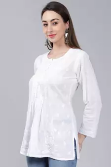 White embroidered cotton chikankari-kurtis