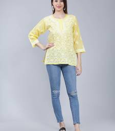 Yellow embroidered cotton chikankari-kurtis