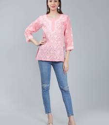 Peach embroidered cotton chikankari-kurtis