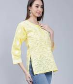 Yellow embroidered cotton chikankari-kurtis