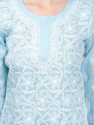 Blue embroidered cotton chikankari-kurtis 5