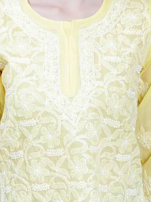 Yellow embroidered cotton chikankari-kurtis 4