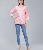 Peach embroidered cotton chikankari-kurtis