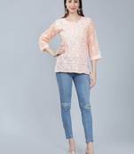 Peach embroidered cotton chikankari-kurtis