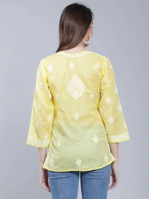 Yellow embroidered cotton chikankari-kurtis 5