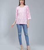 Pink embroidered cotton chikankari-kurtis