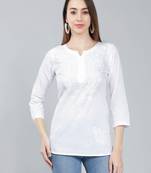 White embroidered cotton chikankari-kurtis