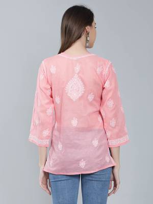 Peach embroidered cotton chikankari-kurtis 4