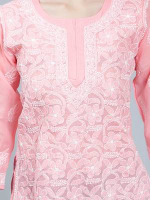 Peach embroidered cotton chikankari-kurtis 5