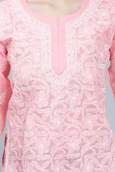 Peach embroidered cotton chikankari-kurtis