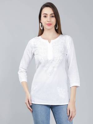 White embroidered cotton chikankari-kurtis 2