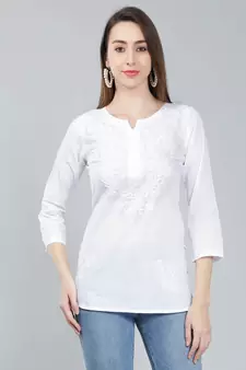 White embroidered cotton chikankari-kurtis