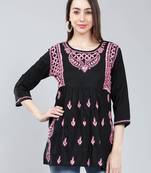 Black embroidered cotton chikankari-kurtis