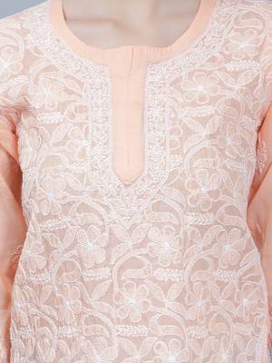 Peach embroidered cotton chikankari-kurtis 4