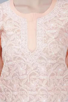 Peach embroidered cotton chikankari-kurtis