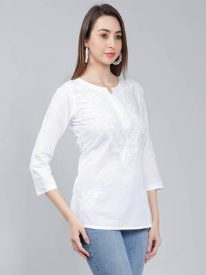 White embroidered cotton chikankari-kurtis 3