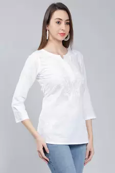 White embroidered cotton chikankari-kurtis